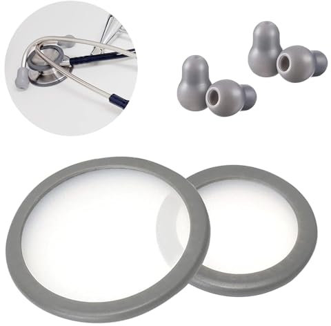 Kit d'accessoires de rechange pour stéthoscope Littmann Classic 3, cardiology 3 et cardiology 4 - Pièces de rechange pour stéthoscope Littmann - Cache diaphragme et embouts de rechange (gris)