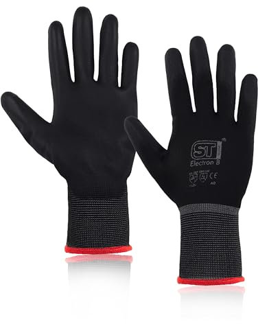 SUPERGUARD GB Work Gloves - PU-Coated Nitrile Nylon Gloves for Rail, Agriculture, Mechanics, Industry & General Duty Work - Protective Hand Gloves with Secure Grip - Size Small (Pack of 1 Pair)