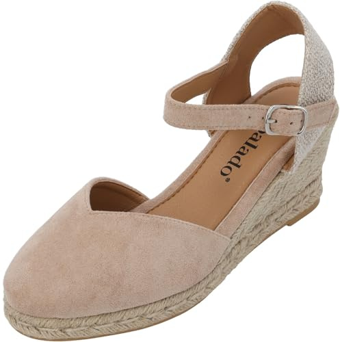 Palado Keilsandaletten Damen Sathos – elegante Wedges - modische Sommerschuhe - Sandalen mit Keilabsatz Beige UK4,5 - EU37