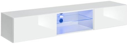 Meuble TV Suspendu 180cm avec 2 Portes et niches éclairées Collection Switch. Meuble Coloris Blanc.
