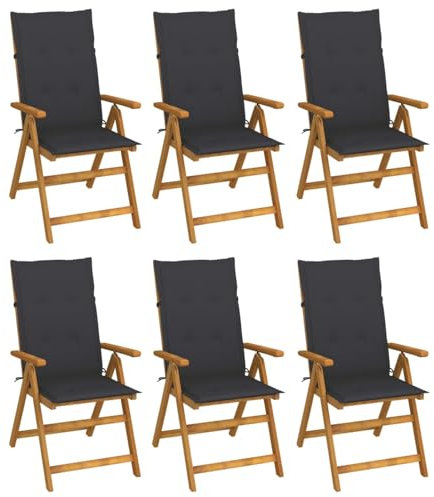 CIADAZ Klappbare Gartenstühle 6 STK. mit Auflagen, Gartensessel, Campingstuhl, Hochlehner, Balkonmöbel, Balkonstuhl, Balkon Stuhl, Terrassenstühle, Massivholz Akazie