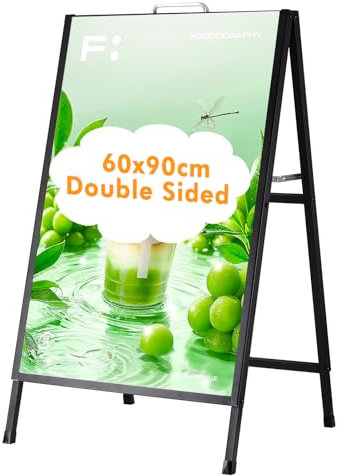 YUCHENGTECH Chevalet Stop Trottoir Exterieur avec Poignée 60x90cm Porte Affiche Trottoir Porte-affiche en Métal Bilatéral, Résistant Aux Intempéries pour Bars Restaurants Expositions Extérieur