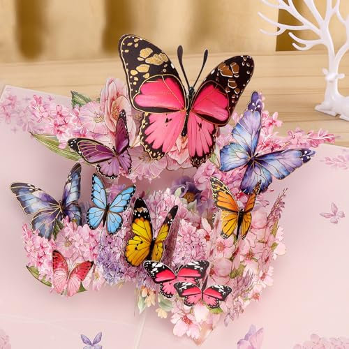 OWill Geburtstagskarte Frauen Männer Pop-Up-Karte 3D Schmetterlinge geburtstagskarte für Beste Freundin,Kinder,Freund&Vater,Freundin&Mutter als Geburtstagskarte,Gute Besserung,Danke,Jahrestag(Rosa)