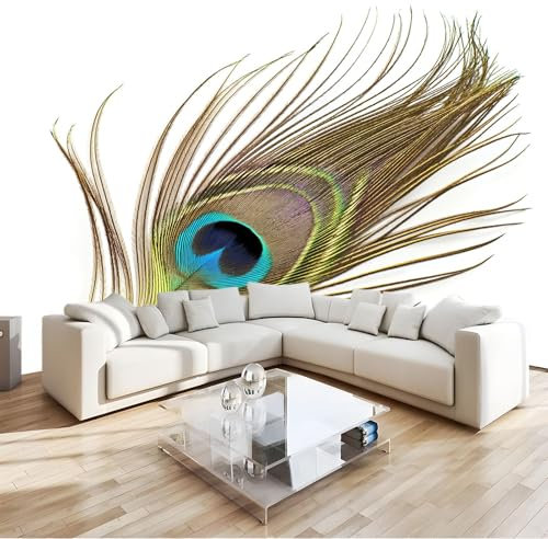 Murale Photo Papier Peint 200 x 140 cm Intissé Tableaux Poster Mural Tapisserie Plumes De Paon Yeux Papier Peint Panoramique Salon Maison Décorative Tenture Appartement