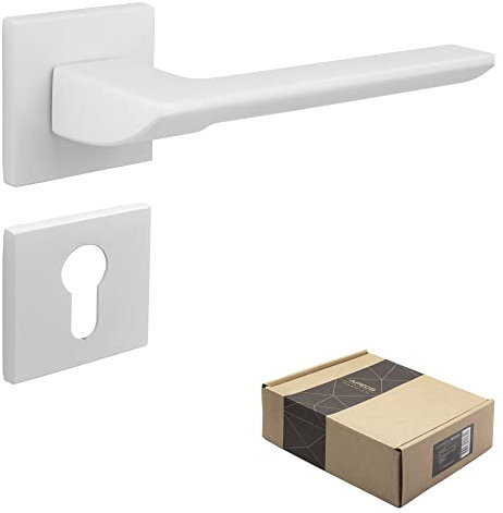 APECS ELECTRA PZ - Maniglia per porte interne, moderna, per porta interna, con rosette quadrate, colore bianco opaco, maniglia con materiale di fissaggio