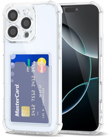 Svanove for iPhone 16 Pro Case Wallet Clear, Card Holder Case with Credit Card Slot, Thin Slim Transparent Silicone Grip Soft Rubber Protective Shockproof Airbag Bumper for Women, Clear