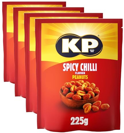 KP Nuts Share Bag of Spicy Chilli Flavoured Peanuts, 225g (Pack of 4)