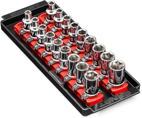 Ernst Manufacturing 8-Inch Socket Boss, 2-Rail Socket Tray, Red - 3/8 Drive Twist-Lock Organizer, Made in The USA