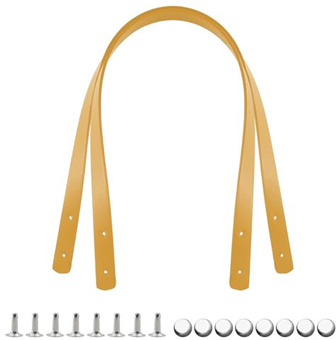 TOKSEO 2 Stück Taschenhenkel PU Taschengriffe Leder Schultergurte 60 cm Abnehmbare Ersatz Handtasche Zubehör Taschenriemen mit 8 Nieten für Handtasche Geldbörsen(Gelb)