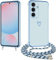 E-Lush Handyhülle Samsung Galaxy A56 5G Hülle mit Band, Herz Love Muster Galvanik Silikon Handyband Samsung A56 Schutzhülle mit Kordel zum Umhängen Kameraschutz Stoßfeste Case, Blau