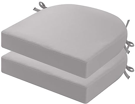 PRIMEPATIO Outdoor Gartenstuhlkissen 2er-Set, dick 7 cm, Terrasse, wasserdichte Sitzkissen mit Bändern für Gartenmöbel, U-förmige Stuhl-Esskissen, 50 x 50 cm, Grau