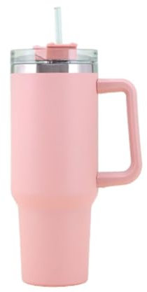 CH HIUBIE 40 oz Thermal Mug with Straw and Handle, 1180 ml Double-Walled Stainless Steel Hot Cold Drinks Vacuum Drinking Cup, Coffee Mug for Home Travel (Pink, Millilitre, 1180 ml)