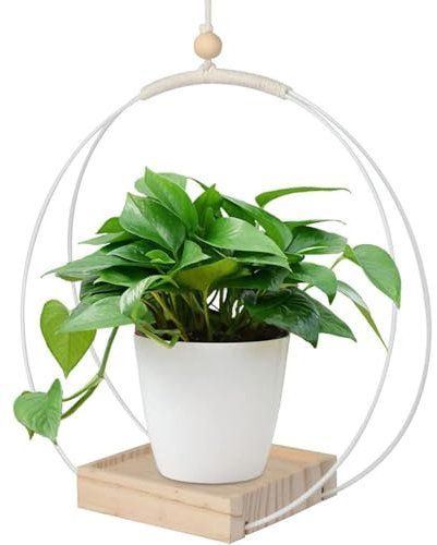 Hanging planters for indoor plants, metal ring Hanging planter with wooden base hanging basket Hanging indoor macramé plant hanger for wall-ceiling-window.