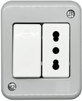 Scatola da esterno da parete, 2 moduli, con presa bipasso bivalente 10A 16A e modulo 4 in 1, interruttore, deviatore, invertitore e pulsante, IP40 per interno, cassetta fissaggio a muro