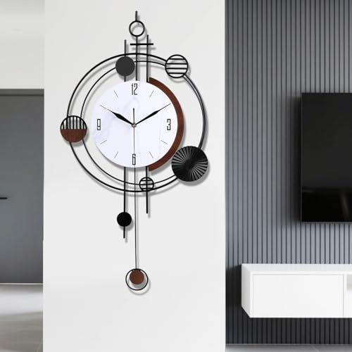 Gilacco Große Wanduhr, leise, Qualität, Quarz, batteriebetrieben mit Pendel, analog, dekorative Wanduhren für Wohnzimmer, Küche, Badezimmer, Schlafzimmer, Wanddekoration, 39 x 71 cm (schwarz)