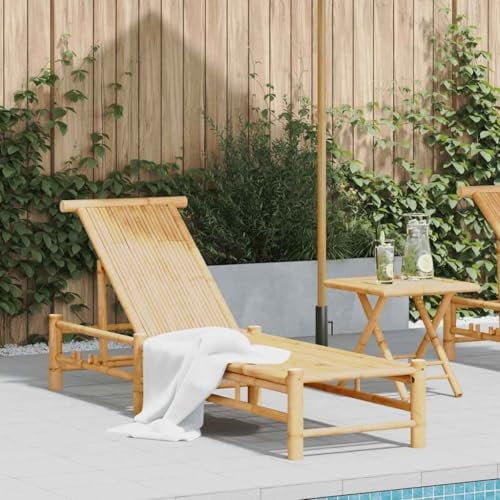 Gecheer Chaise Longue 55x199x30 cm Bambou, Bain de Soleil inclinable de Jardin Exterieur, Lit de Jardin Transat de Plage Relax pour Camping Balcon Piscine