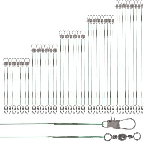 50 Pcs Wire Traces Pike Fishing, 5 Size 10/15/20/25/30 cm Steel Fishing Leader High-Strength Anti-Bite Wire Leader Line Kit for Saltwater Freshwater, Connects Lures, Hooks, Rigs