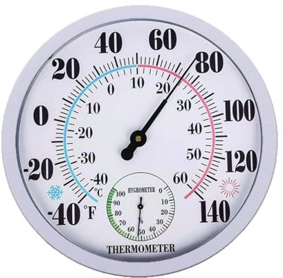 Großes Thermometer, 2 in 1,25 cm, analog, mit Hygrometer, digitales Thermometer, hohe Genauigkeit, Digital, Thermometer für Innen und Außen, für Garten, Schlafzimmer