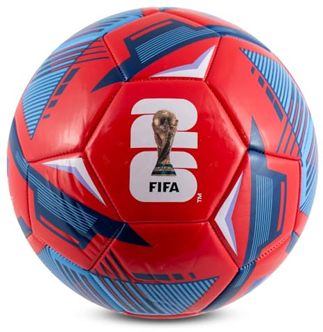 Hy-Pro Offiziell lizenziert FWC26 Fußball Größe 5 - Trainingsball mit Trophäen-Design, Fußball Geschenke für Jungen - FIFA Weltmeisterschaft 2026 Design, Rot