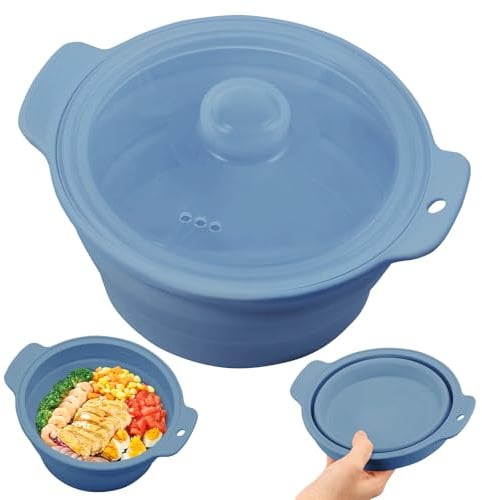 Vaporera de silicona para microondas, para verduras, pescado, comida para bebés, cuenco plegable de 1,25 L, olla para microondas con tapa, horno y lavavajillas para preparar comidas (azul)