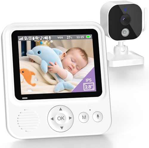 BURNNOVE Babyphone mit Kamera Video Babyphone ohne WLAN mit 2000 mah Akku 2,8 IPS-Display 720P HD 4X Zoom VOX-Modus Infrarot-Nachtsicht Gegensprechfunktion Temperaturüberwachung Schlaflieder & Wecker