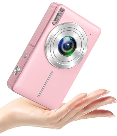 Digital Camera 1080P FHD 44MP Compact Digital Camera with 2.5 Screen 16X Zoom Anti-Shake Cheap Digital Camera Portable Small Digital Camera for Kids Teenagers Seniors Beginners Pink
