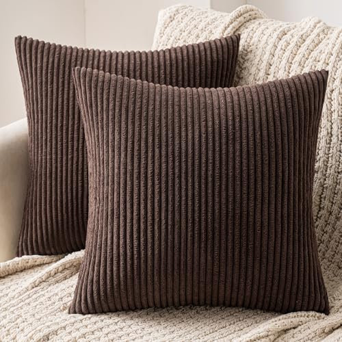 MIULEE 2er Set Kissenbezüge Cord Kissenbezug Kissenhülle Dekorative Zierkissen Sofakissen Couchkissen Dekokissen Zierkissenbezug Deko Kissenhülle für Sofa Wohnzimmer 45x45 cm Braun