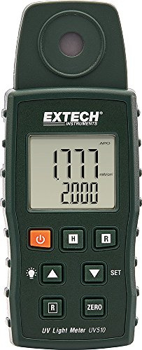 Extech UV510 UVA Light Meter, 320-400nm, Digital Radiometer | UVA 320-400nm (sensor 320-390nm), backlit LCD, MIN/MAX, data hold, peak mode, handheld, includes sensor/strap