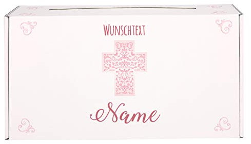 Herz & Heim® Geldbox Briefbox mit Aufdruck für verschiedene Anlässe wie Taufe, Kommunion oder Konfirmation Rosa