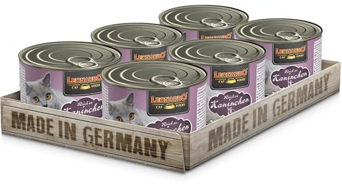 LEONARDO Nassfutter [6x200g Kaninchen] | Getreidefreies Nassfutter für Katzen | Feuchtfutter Alleinfutter aus der Dose 1,2kg