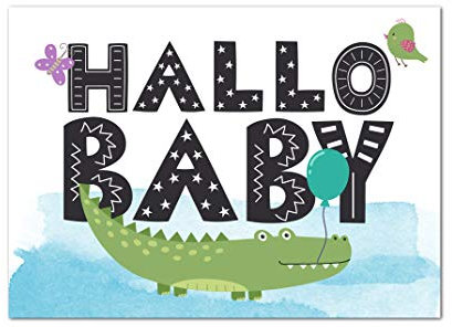 Nastami Glückwunschkarte zur Geburt für Junge und Mädchen - DIN A6 - Baby Grußkarte Postkarte (Hallo Baby BLAU)