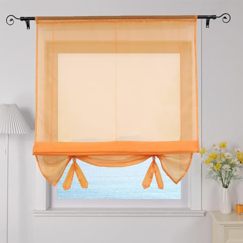 ESLIR Tenda a pacchetto per soggiorno, con cordoncino, per cucina, trasparente, in voile moderno, 80 x 155 cm, 1 pezzo
