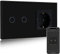 BSEED Normal Steckdose mit Smart Alexa Lichtschalter Kompatibel mit Alexa,Google Home, Glas Touchscreen-schalter,Smart Lichtschalter 2 Fach 1 Weg 16Amp Steckdose Schwarz (Neutrale Leitung benötigt)