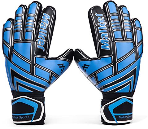 Malker Torwarthandschuhe Fußball Handschuhe für Erwachsene und Jugend Kinder mit Fingerschutz, Stärken Grip, rutschfeste,Ausrüstung Verhindert von Verletzungen(Größe 5 Blau/Schwarz)