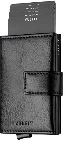 VULKIT Porte Carte de Crédit Portefeuille en Cuir Porte Carte Bancaire Porte-Cartes en Aluminium avec 3 Emplacements for Cartes & Billets
