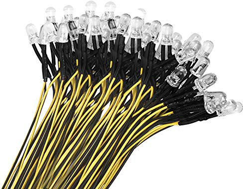 YIXISI 50 Stücke Vorverdrahtete LED, Dioden Licht, 12V Vorverdrahtetes Licht, 5mm LEDs, 20cm Vorverdrahtetes Licht, Gelb