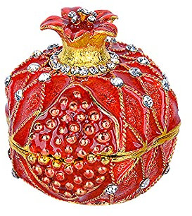 LONGSHENG - SINCE 2001 - Handbemalter Granatapfel-Ring, Schmuckkästchen, Hochzeitsgeschenk, Sammlerstück, Figur in Rot