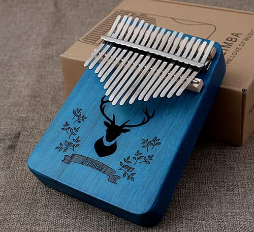 Kalimba Daumenklavier mit 17 Tasten, geschnitztes Fingerklavier (blau, Hirsch)