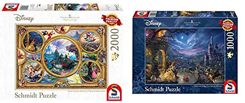 Schmidt Spiele Puzzle 59607 All Other Thomas Kinkade, 2000 Teile Puzzle, bunt & Schmidt Spiele Puzzle 59484 - Thomas Kinkade, Disney Die Schöne und das Biest, Tanz im Mondlicht, 1.000 Teile Puzzle