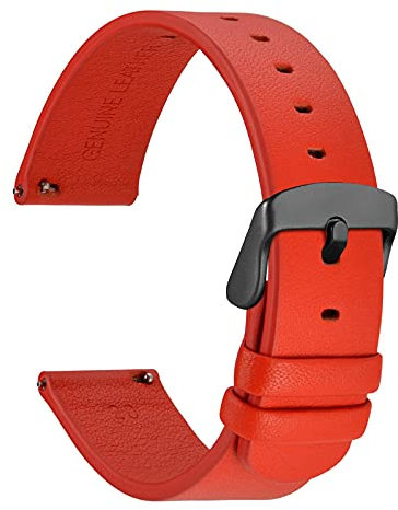WOCCI 18mm Dünne Flache Leder Uhrenarmband für Smartwatch mit Schwarze Schnalle (Rot)