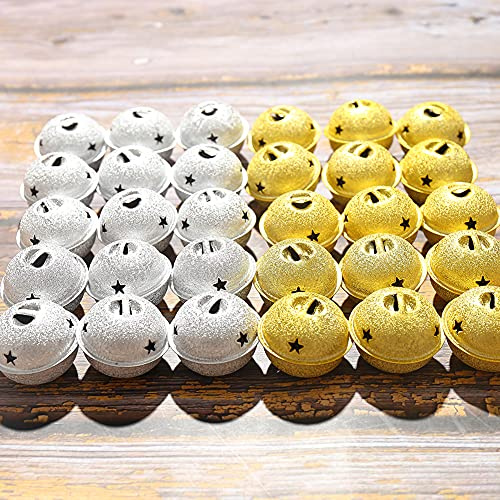 Zsail Weihnachtsglocken 32 Stücke Jingle Glocken mit Schneeflocke Ausschnitt für Weihnachtsbäume und Wohndekorationen (Silber&Gold)