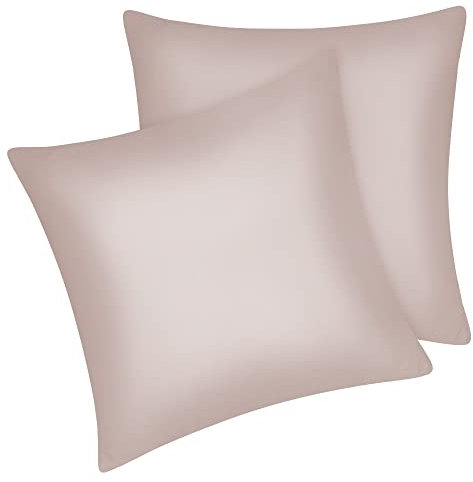 Fittia 2er-Set Satin Kissenbezug Premium Kopfkissenbezug Kissenhülle Haar- und Hautpflege Seidig mit Reißverschluss, Taupe, 40x40cm