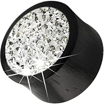 Piercingfaktor Ohr Plug Flesh Tunnel Piercing Ohrpiercing Holz Organic Lobe Conch Double Flared mit Kristallen Schwarz 8mm