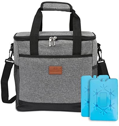 Jiubiaz 25L Kühltasche faltbar, Groß Kühlkorb mit Kühlakku Picknicktasche Isoliertasche Thermotasche Picknicktasche für Lebensmitteltransport, Grau