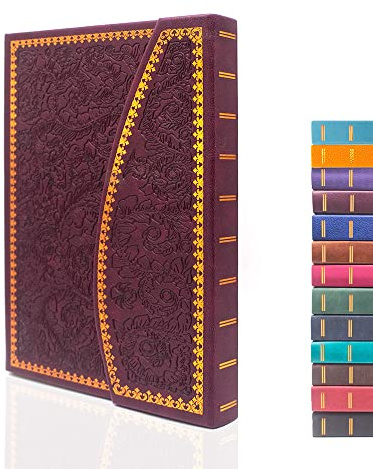 VICTORIA'S JOURNALS Magnet-Tagebuch, geschnitztes Vintage-Notizbuch aus Kunstleder, Hardcover, pers?nliches Tagebuch, linierte Seiten, Lesezeichen, 20,3 x 14,4 cm