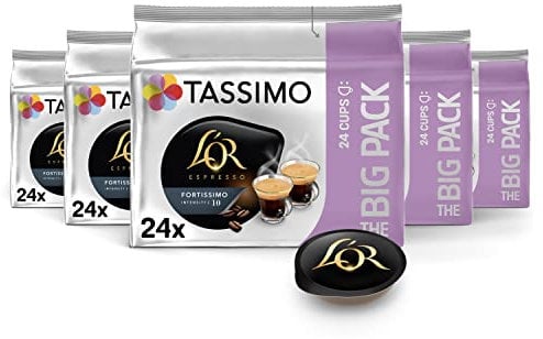 Tassimo Cápsulas de Café L’OR Fortissimo Big Pack | 120 Cápsulas Compatibles con Cafetera Tassimo - Intensidad 10 - 5PACK - Amazon Exclusive