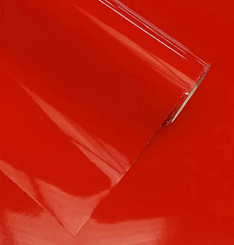 Vinyle adhésif décoratif rouge brillant 60 x 300 cm pour meubles, cuisine, murs, fenêtres, travaux manuels (60 x 300 cm, rouge)