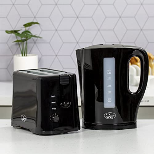 Quest Modern Black Kettle & Toaster Set / 1.7L Capacity Kettle & 2 Slice Toaster/Spout Filter Kettle/Toaster with Variable Browning/Convenient Kitchen Essentials Set