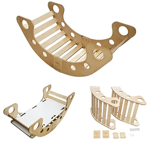Skyline Kletterbogen Rutsche Baby Kleinkind Kinder ab 1 Jahr Indoor Klettern Montessori Klettergerüst Holz Wippe Balancewippe Kletterdreieck Kletterwippe Holzwippe Kletterling Holzbogen XL Naturholz