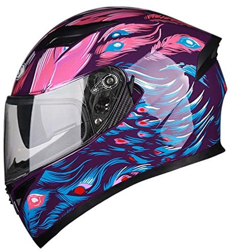 Lightweight Full Face Motorcycle Street Bike Helmet with Clear/Tinted Sun Visor Unisex Adult Comfortable Motorbike Moped Helmet for Youth Men and Women, DOT/ECE Approved,Pink Purple A,M